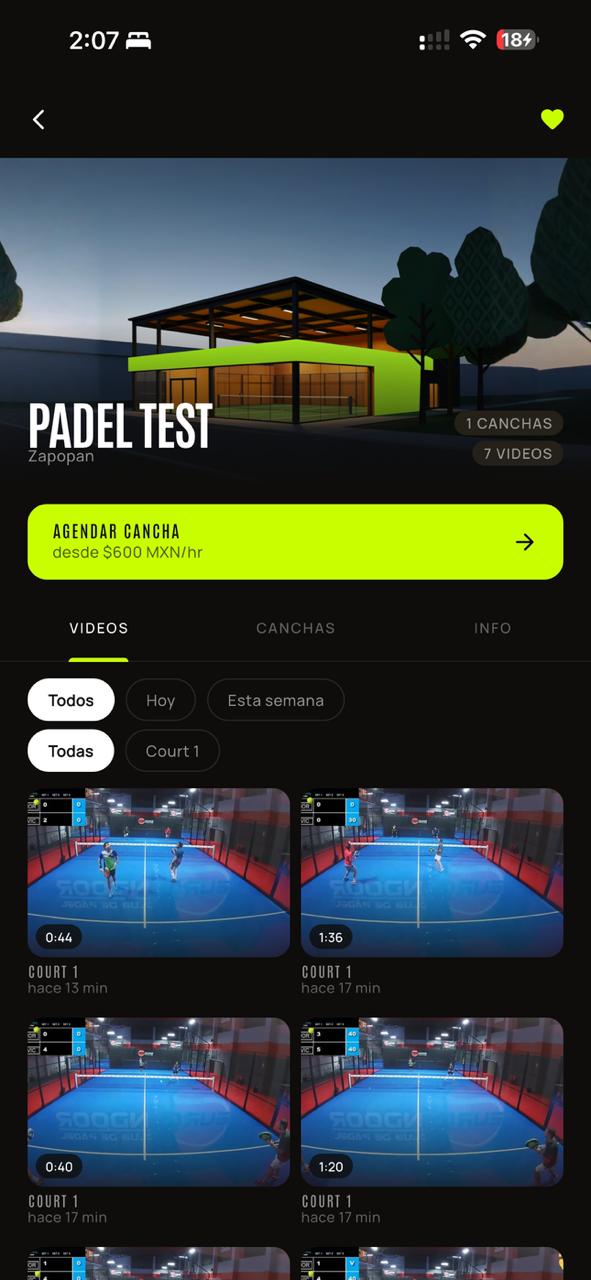 Página del club de pádel en Puntaxo